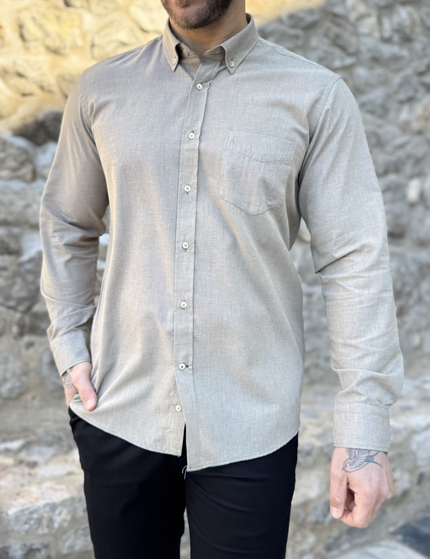 Ανδρικό πούρο βαμβακερό πουκάμισο με τσέπη 480B